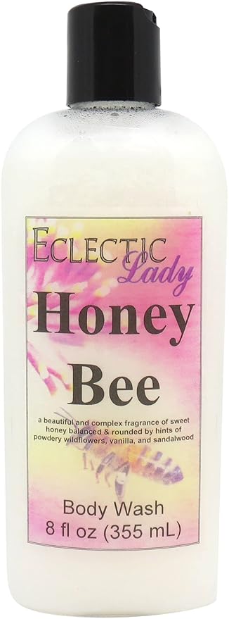 Eclectic Lady Liquid Pearl Body Wash - Honey Bee Scent 3-in-1 Use For Bubble Bath Hand Soap &amp Body Wash Phthalate-Free Honey Bee Fragrance Handcrafted in USA (8 oz)