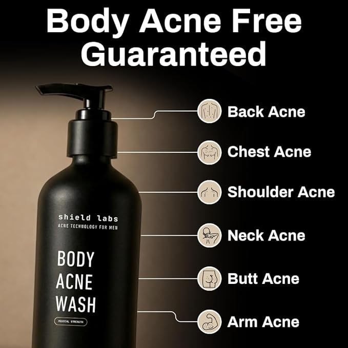 Shield Body Acne Wash for Men and Boys – Unscented Back &amp Chest Cleanser Clears Acne &amp Breakouts 8.5 oz Pack of 2