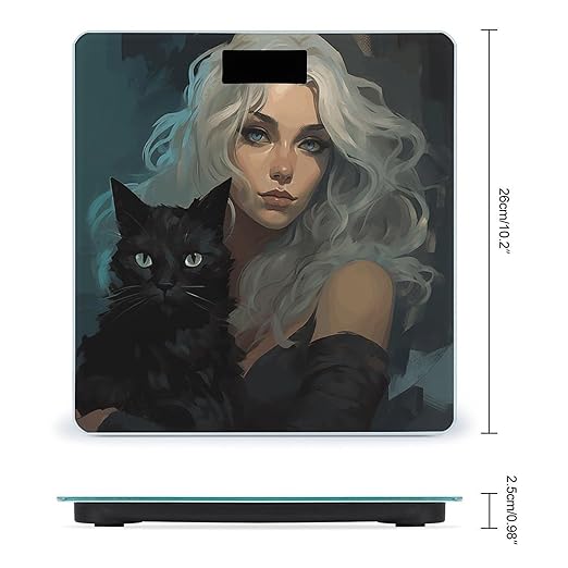 Woman Holding Black Cat Scale for Body Weight Digital Bathroom Scale Precision Smart Weighing Scales with Clear LED Display Accurate High Precision Scales Weighing Machine