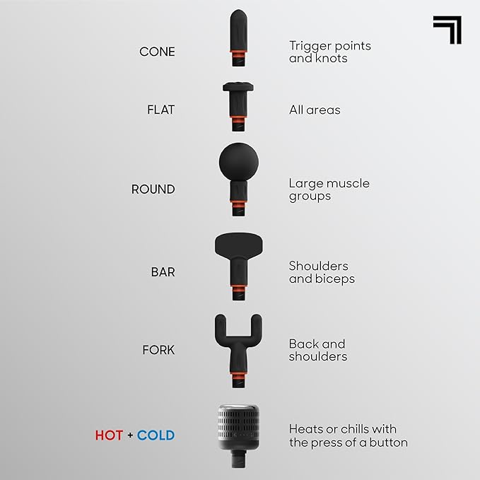 Sharper Image Deep Tissue Percussion Massage Gun Powerboost Versa Hot &amp Cold Rechargeable Handheld Massager 5 Adjustable Speeds 6 Attachment Heads &amp Carrying Case for Muscle Pain Relief B
