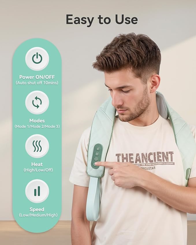 Snailax Cordless Shiatsu Neck Massager with Heat 4D Kneading Back Shoulder Massager Deep Tissue Larger Massage &amp Heating Area Gift for Mom Dad