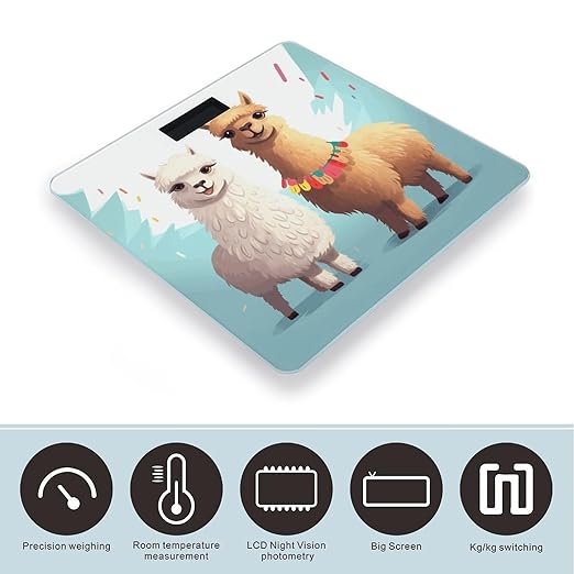 Llama AlpacaScale for Body Weight with LCD High Precision Weighing Scales Fashion Sturdy Tempered Glass Weight Scales Easy-to-Read Digital Bathroom Scale for Daily 400lb