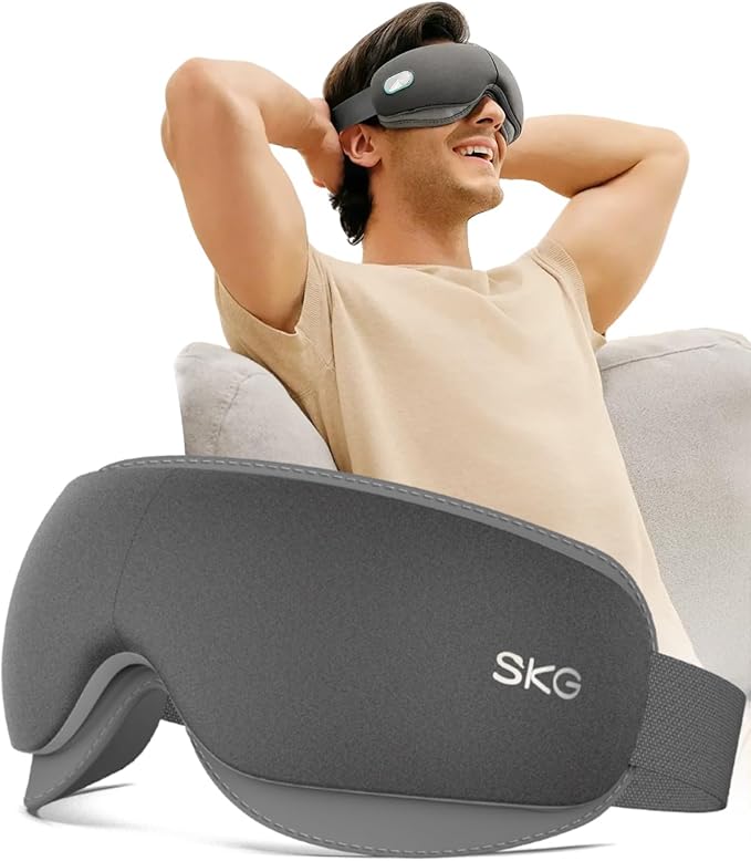 SKG Heated Eye Massager Portable Eye Mask for Relax &amp Eye Strain Relief Bluetooth Massaging Eye Massager Ideal Mother's Day/Birthday Gift for Mom Dad Women Men