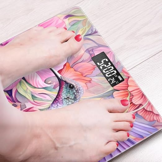 Digital Scale for Body Weight Highly Precision Bathroom Weight Scale 400 lbs with Backlit Display Personalized Scale for Home-Beautiful Hummingbird Surrounded by Pastel Flowers