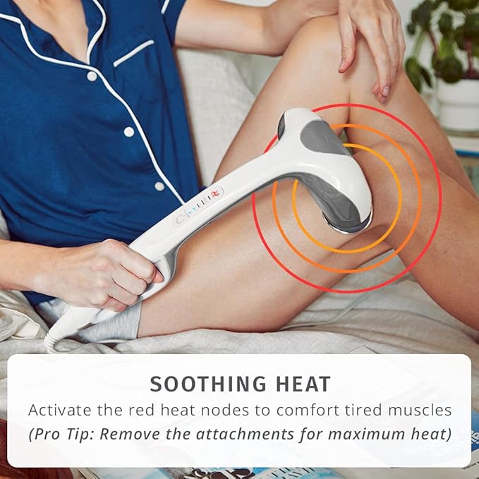 Homedics Back Massager - Heated Automatic Percussion Back Body and Neck Massager with Duel Pivoting Heads Interchangeable Nodes for Shoulders Legs and Feet White