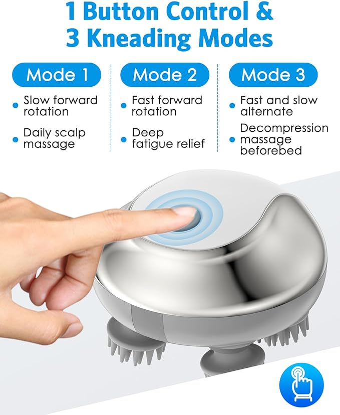 Scalp Massager Portable Head Massager with Kneading 76 Nodes Rechargeable Handheld Scalp Massager for Stress Relief Full Body RelaxationIdeal Gifts for Women Men
