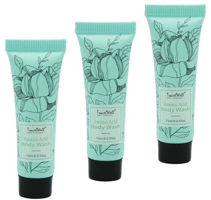 Travel Well Body Wash for Hotel - 0.5 fl oz (15 mL) 200 Tubes - Moisturizing Coconut Body Wash &amp Shower Gel for Travel Essentials