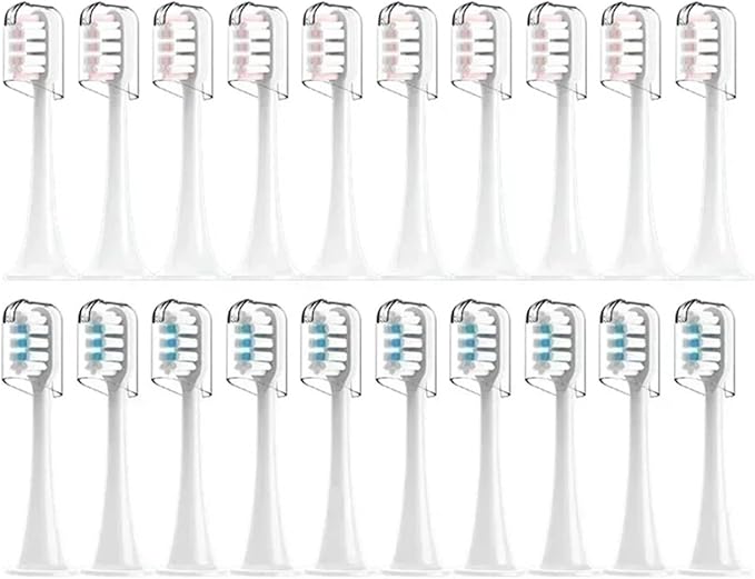 Compatibility for Mijia T300/T500/T700 Sonic Electric Toothbrush Heads Replaceable Refill Nozzles 4 Colors with Anti-Dust Caps 4/20Pcs(10White10Pink)