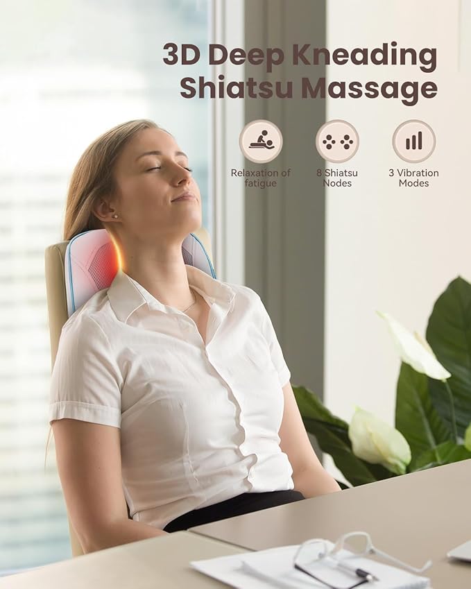 COMFIER Shiatsu Back Massager with Heat &amp Vibration 3D Deep Kneading Back Massage for Pain Relief Home Office UseBlue