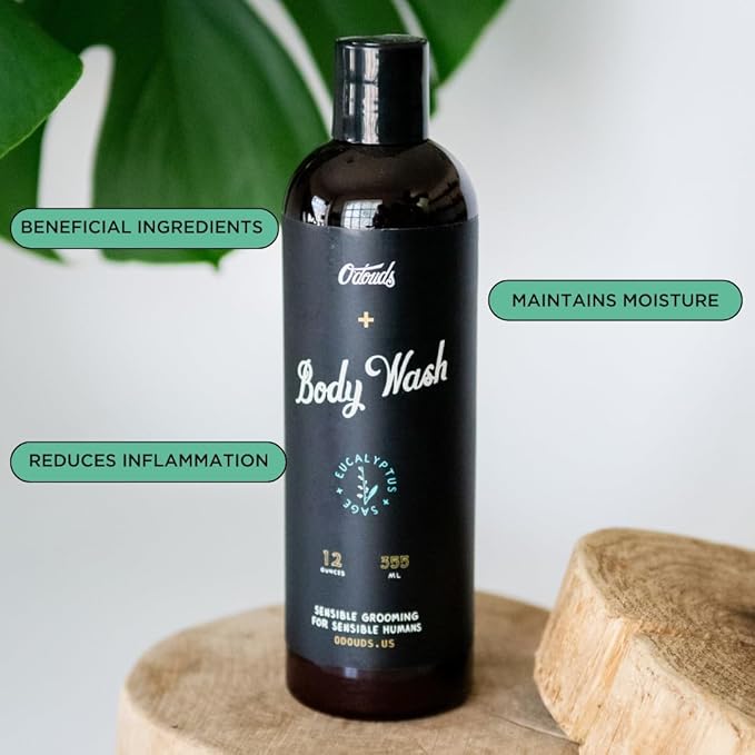 O'Douds Body Wash - All Natural Body Wash for Men &amp Women - Plant-Based Vegan Body Wash - Jojoba Oil Aloe Vera Coco Betaine &amp Vegetable Glycerin - Eucalyptus &amp Sage Scent (12 oz.)