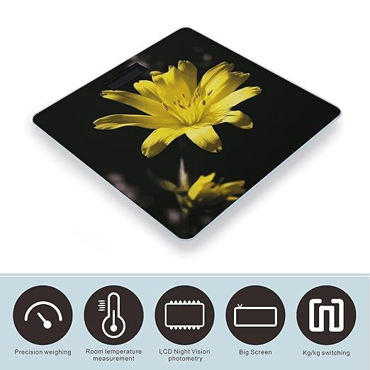 Flower with Yellow Weight Scale Digital Electronic Scales Bathroom Scale Larg LCD Backlight Display High Precision MeasurementsTempered Glass