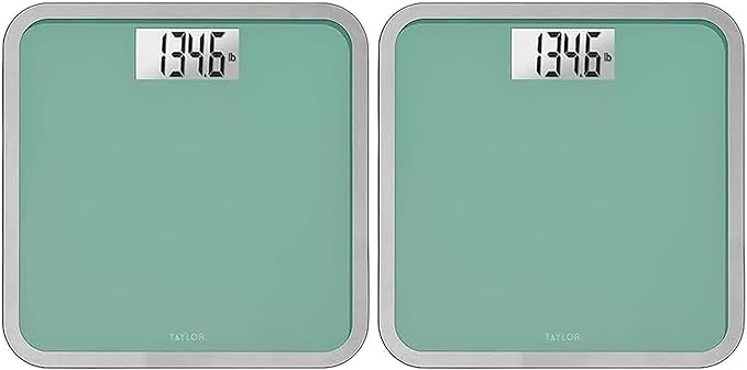 Taylor Digital Glass Bathroom Scale for Body Weight Large Durable Platform Extra High 500 lb Capacity Large 3.5x1.7 White Backlit Display Sea Foam Green (Pack of 2)