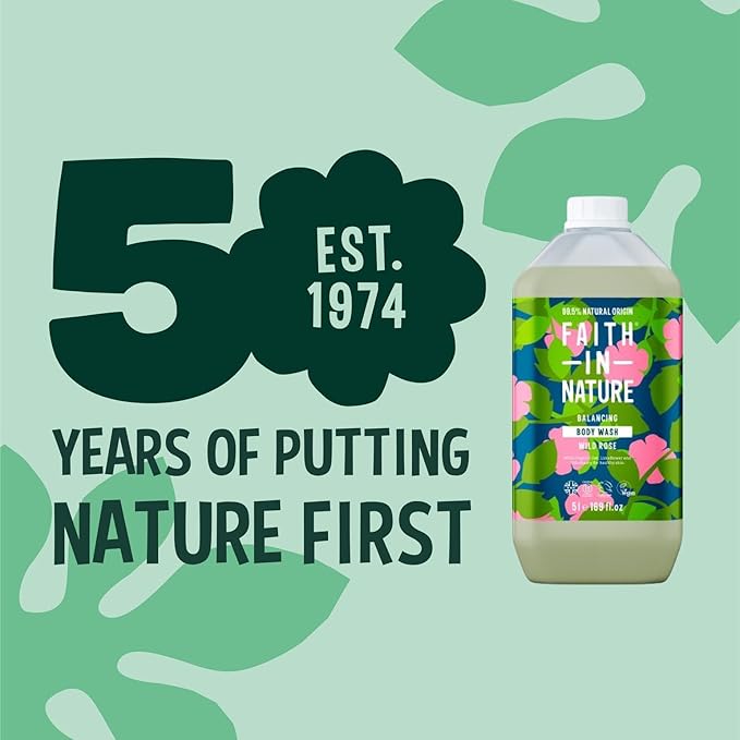 FAITH IN NATURE Natural Wild Rose Body Wash Restoring Vegan &amp Cruelty Free Parabens and SLS Free Refill Pack 5 L 5000011015401