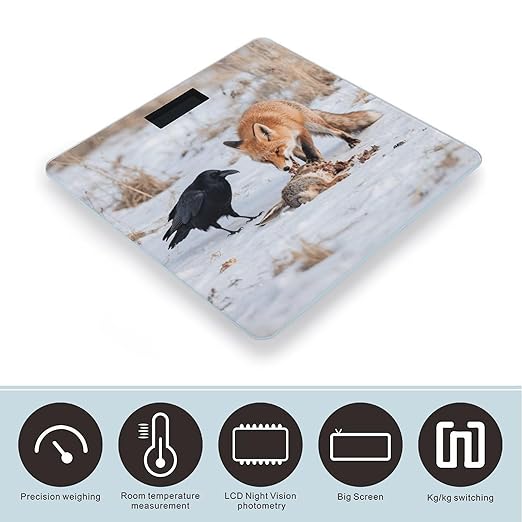 Fox Raven Interaction Scale for Body Weight Sturdy Tempered Glass Weighing Scales with LCD Display Accurate Digital Bathroom Scale Convenient Body Fat Smart Scales Easy Read