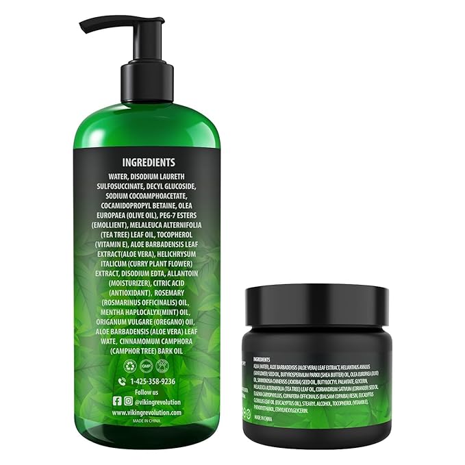 Viking Revolution Skin Cleaning Agent Tea Tree Kit for Men - Tea Tree Oil Set with Body Wash &amp Balm - Hydrating Helps Athlete's Foot Jock Itch Eczema &amp Body Odors - Extra Strength 2 Piece