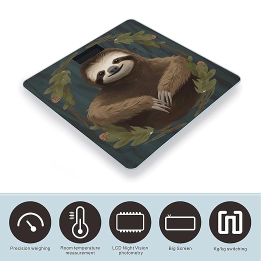 Sloth Bathroom Scale Large LCD Backlight Display Digital Scale Rounded Corners Body Scales Automatic Power On/Off Bathroom Scales for Home Bedrooms
