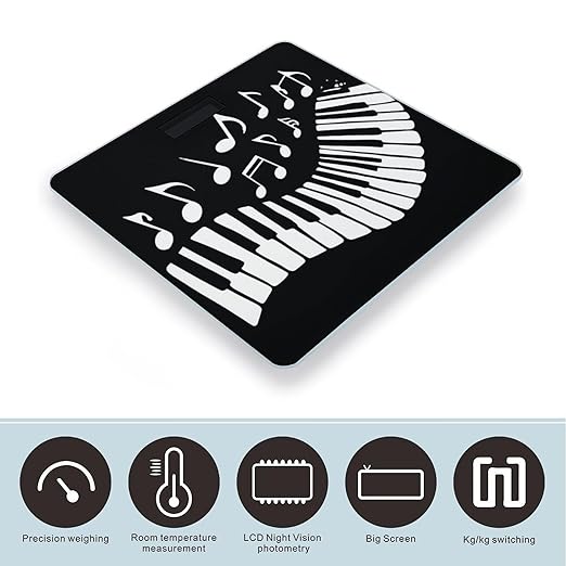 Smart Scale for Body Weight Automatic Switch Digital Bathroom Weighing Scale Musical Notes Black and White Piano Keys
