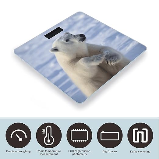 Polar BearScale for Body Weight with LCD High Precision Weighing Scales Fashion Sturdy Tempered Glass Weight Scales Easy-to-Read Digital Bathroom Scale for Daily 400lb