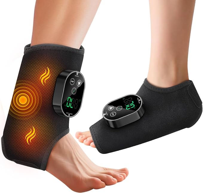 Foot Massager for Neuropathy Plantar Fasciitis Pain Relief Cordless Heated Vibrating Cloud-Soft Ankle Wrap Feet Massage Portable 2H Run Time 6 Heats 3 Modes Auto-Off Timer1 Pair