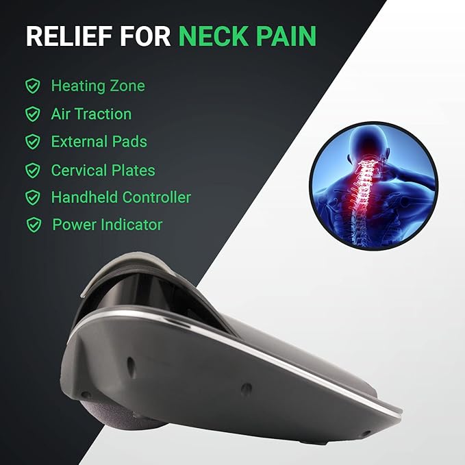Neck Traction with Heat Therapy by Dynamic Wedge Cervical - Automatic Device Multi-Function Programs Adjustable Temperature - Neck Pain Relief Stretcher