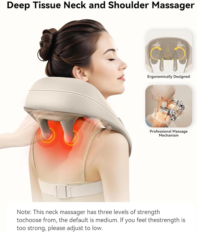 Snailax Cordless Neck Massager with Heat Shiatsu Neck and Shoulder Massager for Deep Tissue Kneading Back Massage Pillow for Leg Body 2 Heating Levels Gifts for Men Women