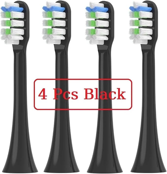 4 Pcs Replacement Brush Heads Compatible for V1/X1/X3/X5/X3U/X3PRO/v1/v2 Electric Toothbrush(4 Pcs Black)