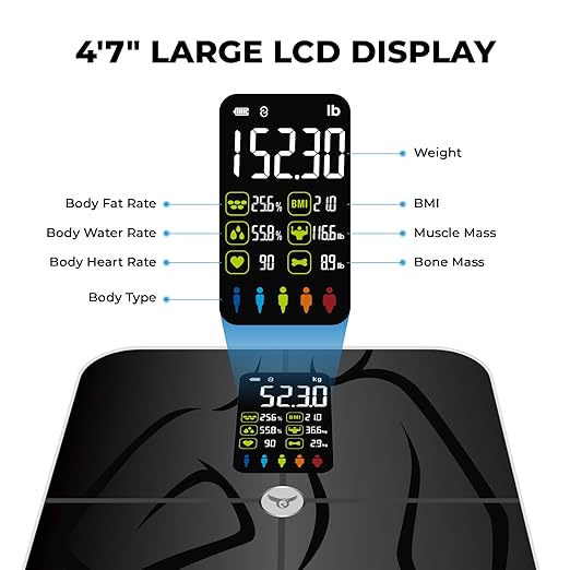 Osprey Smart Scale for Body Weight and Fat Bathroom Scales 18 Body Composition Analyzer Sync to APP 4'7 Digital DisplayHigh Accurate Body Scale for BMIHeart RateMuscle Rate400lbs (Black)