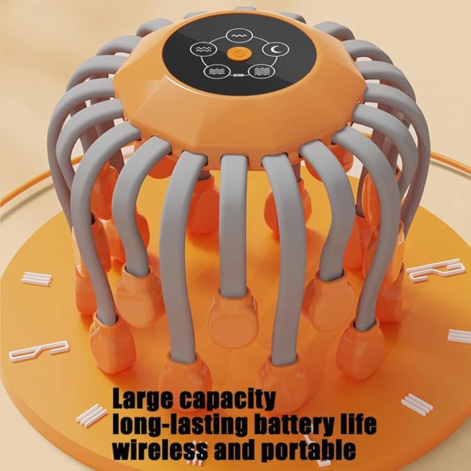 Head Massager 360° Octopus Electric Scalp Massager with 10 Vibrating Points Automatic Scalp Scratcher Promotes Cordless Portable Head Scratcher for Stress Relax (1 White)