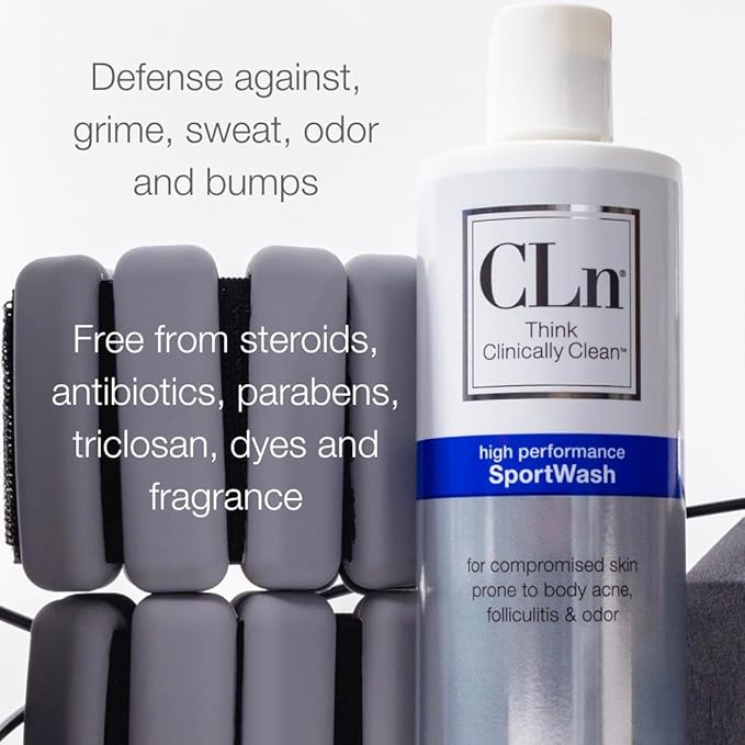 CLn® SportWash – High-Performance Sport Body Wash For Men &amp Women Prone to Body Odor Foot Odor Ringworm Folliculitis &amp Back Acne Fragrance-Free &amp Paraben-Free 12 fl. oz. (Pack of 2)