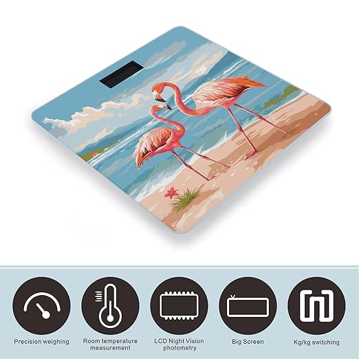 Flamingo Beach Weight Scale Digital Electronic Scales Bathroom Scale Larg LCD Backlight Display High Precisio MeasurementsTempered Glass