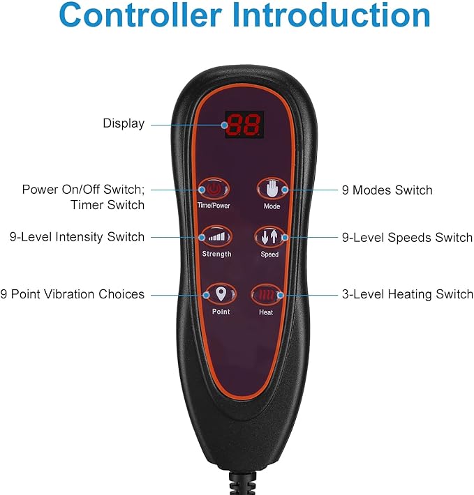 Moclever Full Body Massage Mat with Heat - 10 Motors 3 Heat Pads 9 Modes for Back &amp Leg Pain Relief - Electric Massage Pad with Lumbar Pillow