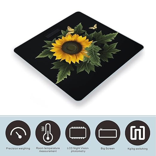 Weed with Sunflower Weight Scale Digital Electronic Scales Bathroom Scale Larg LCD Backlight Display High Precision MeasurementsTempered Glass