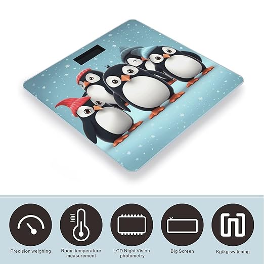 Cute Penguins5 Bathroom Scale Weight Scale for Body WeightHighly Accurate Digital Weighing Machine Clear LED Display Digital Bathroom Body Scale 400lb/182kg