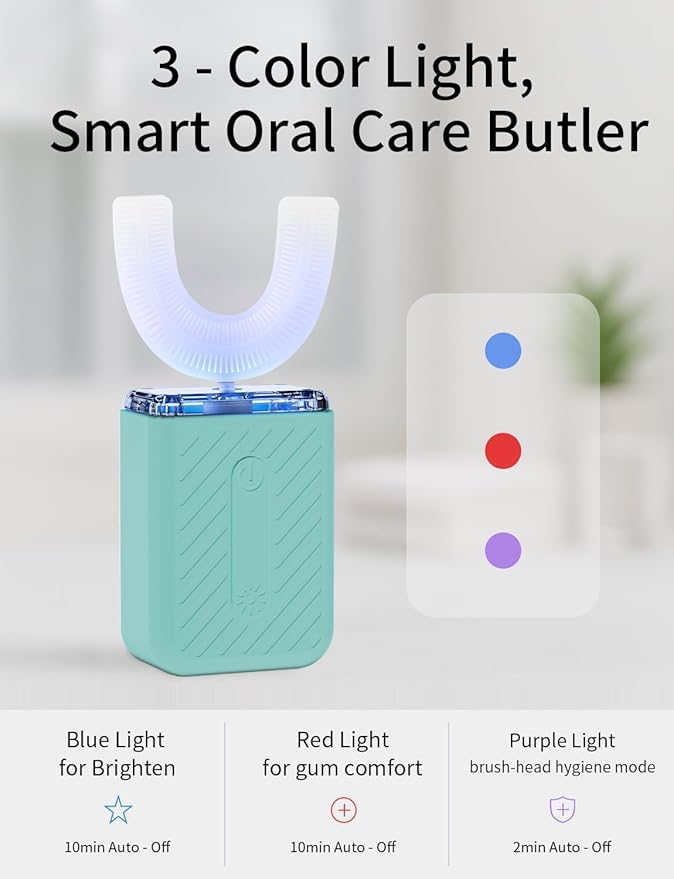 U-Shaped Electric Toothbrush Food-Grade Silicone IPX7 Waterproof Magnetic Contact Charging