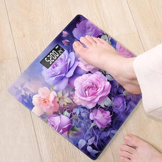 Digital Scale for Body Weight Highly Precision Bathroom Weight Scale 400 lbs with Backlit Display Personalized Scale for Home-Oil Painting of Arrangement of Pink and Purple Roses