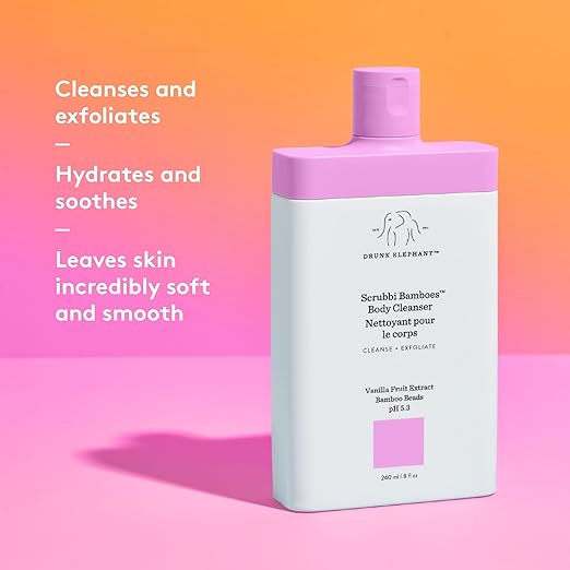 Drunk Elephant Scrubbi Bamboes Body Cleanser - 240 ml/8 fl oz - Sulfate-Free Body Scrub Wash - Clean Clinical Skincare - Cruelty-Free - Dermatologist Tested - Free of Essential Oils Silicones SLS