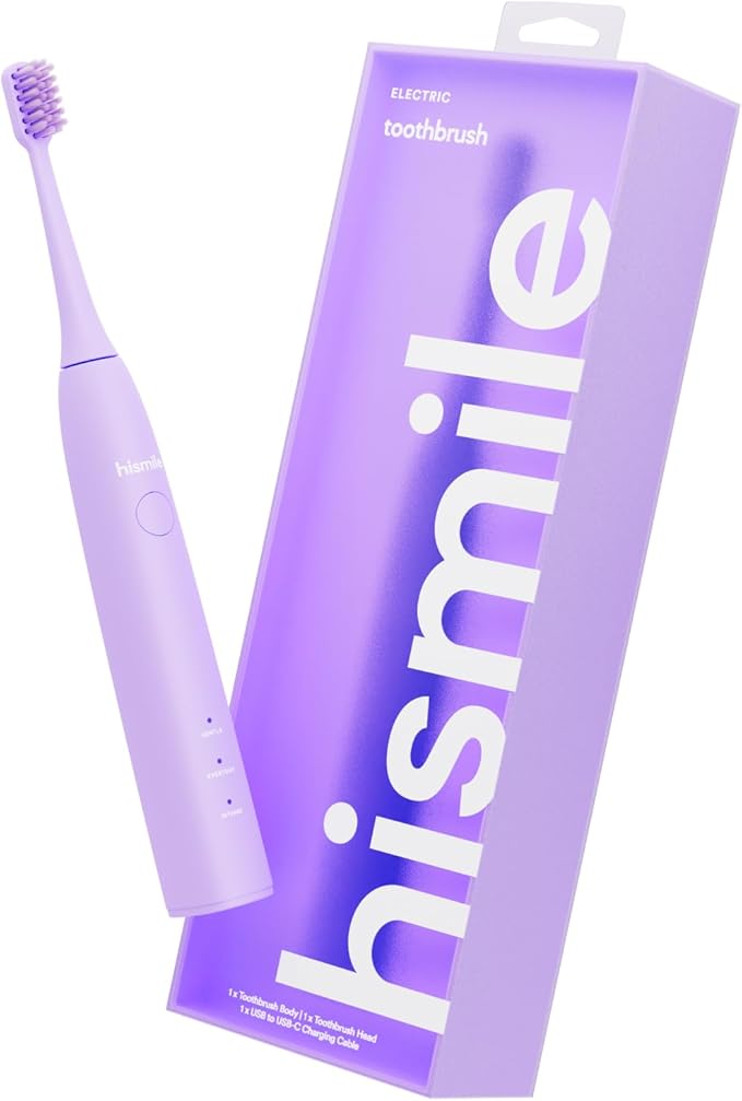 HISMILE Electric Toothbrush 3 Brushing Modes Smart Timer Rechargeable Soft-Tapered Bristles Mode Memory (Purple)