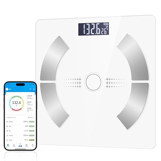 Smart Scale for Body Weight Bathroom Digital Weighing Scale with BMI Body Fat Muscle Mass Accurate Bluetooth Home User Health Equipment Sync Apps【White】