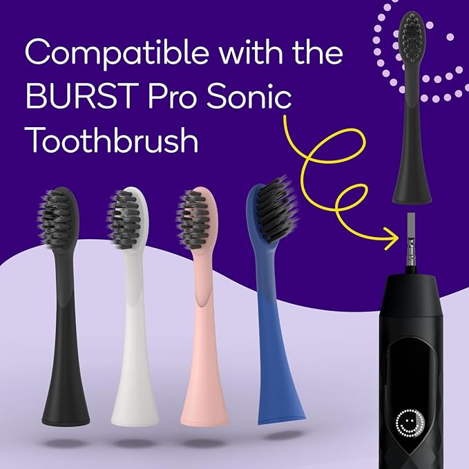 BURST Pro Sonic Electric Toothbrush Genuine Replacement Heads (White/3 Pack) | Soft Bristles for Deep Clean Stain &amp Plaque Removal