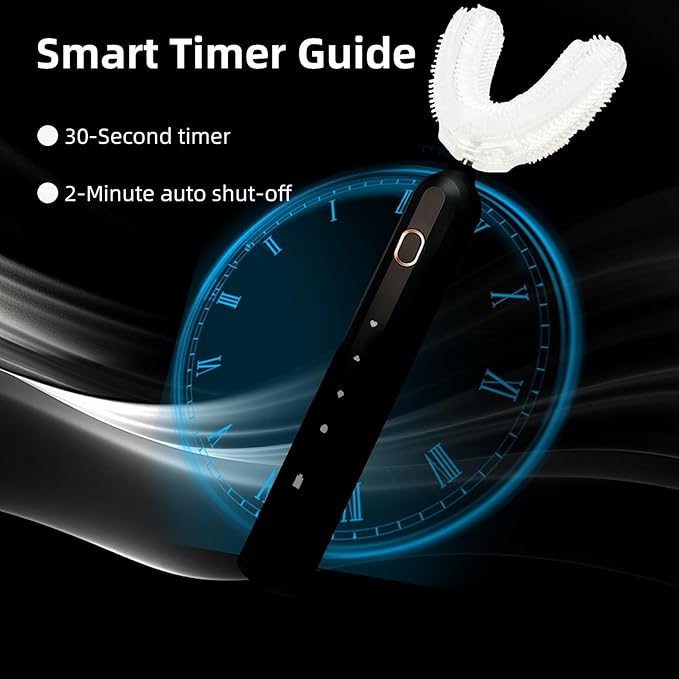 Ultrasonic U-Shaped Toothbrush for Adults Electric Toothbrush for Teeth Whitening Automatic 360-degree with Waterproof IPX7 4 Modes for Cleaning(Black)