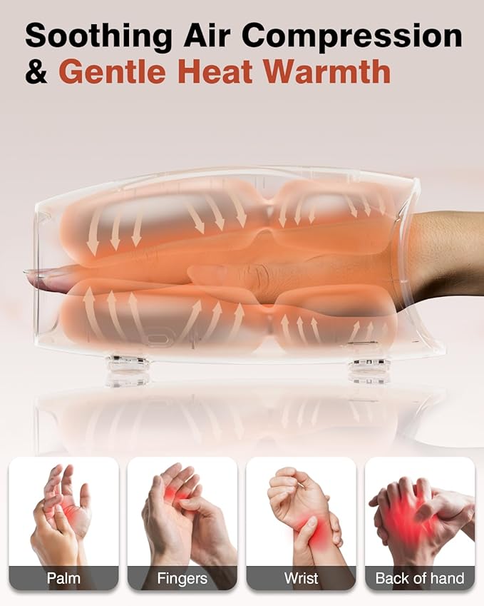 cotsoco Hand Massager Cordless Electric Hand Massager for Arthritis and Carpal Tunnel 6 Levels Therapy Massager with Heat and Compression Birthday Gifts for Women Husband Gifts for Men Women