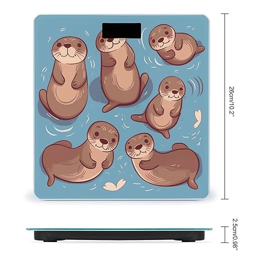 Animal Cute Brown Otters Bathroom Scale Automatic Power On/Off Body Scales LCD Backlight Display Square Digital Scale Rounded Corners Bathroom Scales for Home Bedrooms