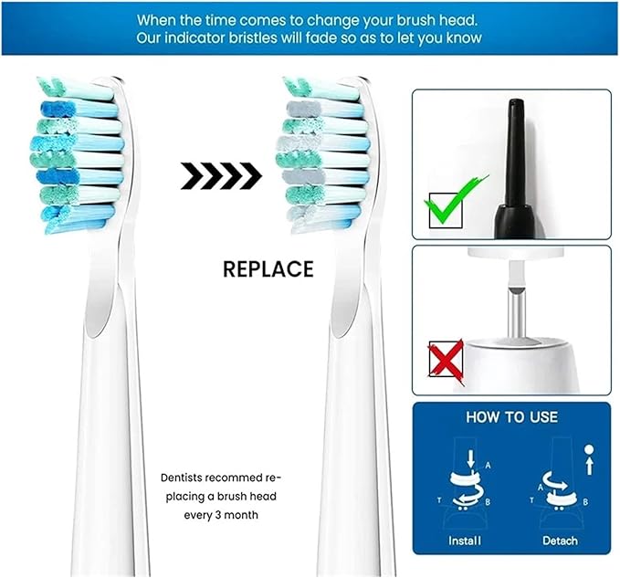 20pcs Tooth Brush Head Compatible for Seago-507B/908/909/917/610/659/719/910/575/551/548 Toothbrush Deep Clean Bristle Brush(White)