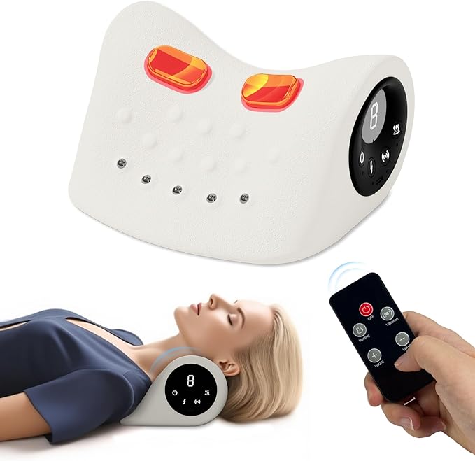 Neck Massager with Vibration Function 3 Modes Neck and Shoulder Relaxer Pillow with Heat 26°Angle Cervical Traction Device Massager with Heat for Pain Relief Deep Tissue