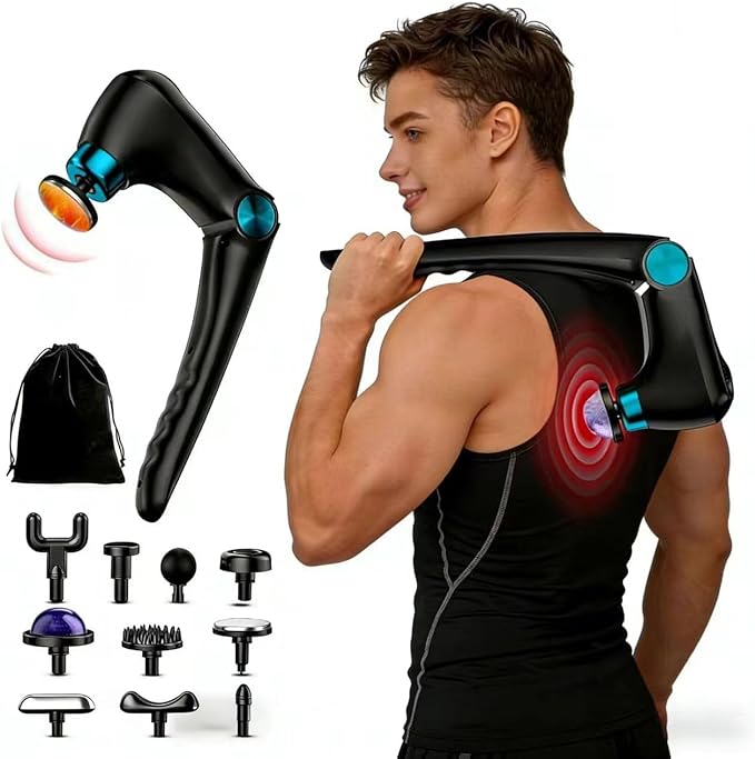 Deep Tissue Massage Gun for Women Men Folding Massage Gun with Heat &amp Cold Therapy for Pain Relief &amp Muscle Recovery Portable Handheld Back Massagers 9 Speeds 10 Attachments