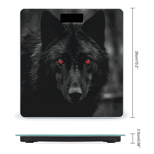 Black Red Eyed Wolf Bathroom Scale Automatic Power On/Off Body Scales LCD Backlight Display Square Digital Scale Rounded Corners Bathroom Scales for Home Bedrooms