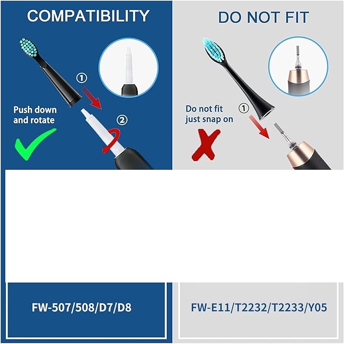 8pcs Replacement Heads Toothbrush Heads SetsCompatible for FW-507 FW-508 FW-917 Head(FW01(2pack-8pcs))