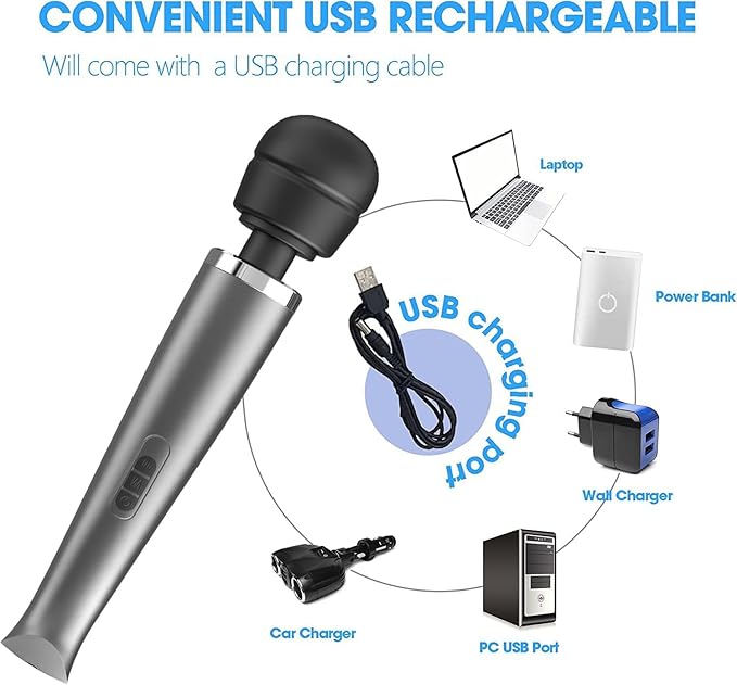 Therapeutic Cordless Massager - Powerful Massage Tool Handheld 8 Speeds 20 Patterns - Rechargeable Hand Massagers for Sore Muscles - Hand Held Massage Tool for Neck &amp Back