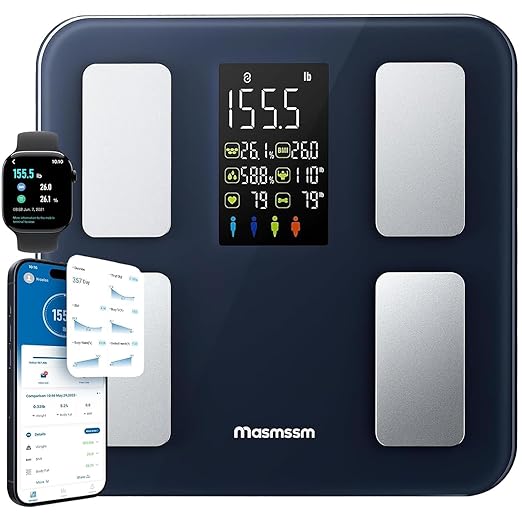 Smart Scale for Body Weight FSA&ampHSA Eligible Bathroom Digital Weighing Scale with 8-in-1 Large Display 22 Metrics with BMI Body Fat Heart Rate Compatible with iOS &amp Android