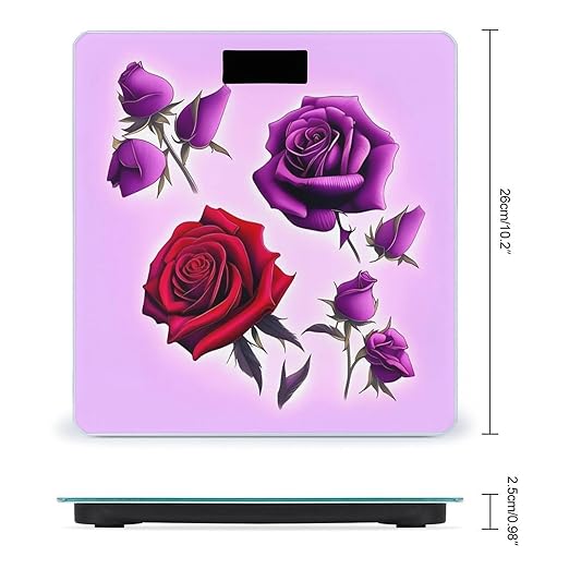 Red and Purple RosesScale for Body Weight with LCD High Precision Weighing Scales Fashion Sturdy Tempered Glass Weight Scales Easy-to-Read Digital Bathroom Scale for Daily 400lb